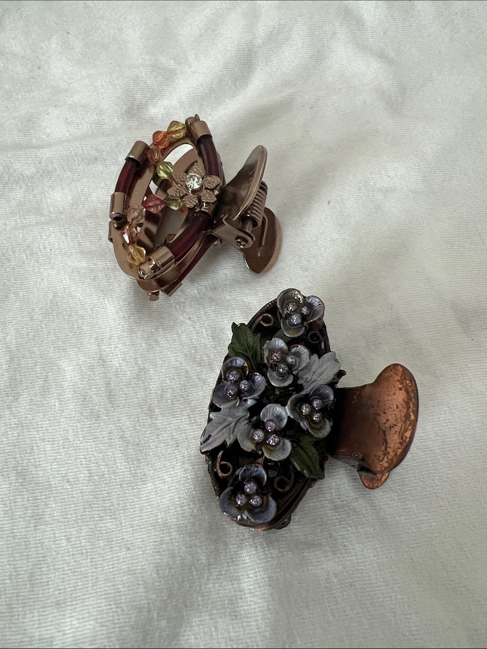 Handcrafted Floral & Beaded Hair Claw Clips - Purple, Green, Brown